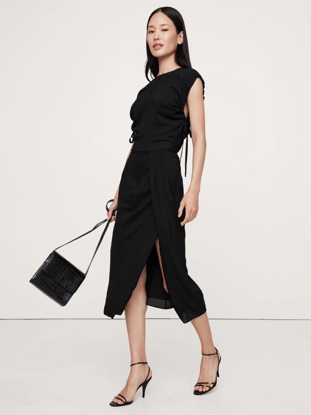 NEW! Banana Republic Black Crepe Open Back Midi Dress 771988 TALL SIZES ONLY 🥥